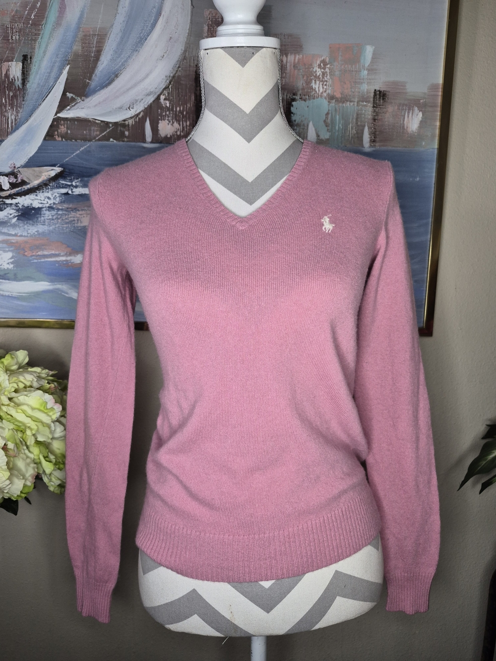 Ralph Lauren Pink V-Neck Cashmere Sweater